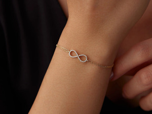 Rose Gold <b>Infinity</b> Lab Grown Diamond Double Chain <b>Bracelet</b> - Product Image 3