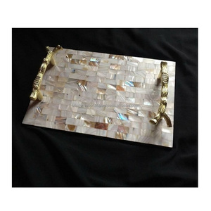 Plateaux de service en métal avec poignée en mère de perle, conteneur en acrylique, hôtels et Restaurant, incrustation os, ustensiles de cuisine, vente en gros, 10 pièces - Product Image 3