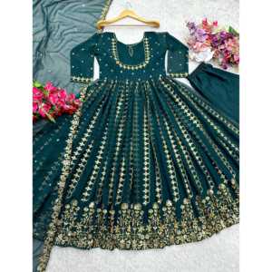 Vestido de Diseño Hecho a Mano con Corte en A y Dupatta, Cintura Imperio, para Fiestas - Product Image 6