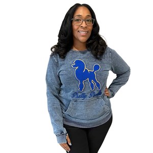 Sweat-shirt en jean chenille Sigma Gamma Rho pour femme, bleu, avec poche, col rond, pull décontracté de sororité - Product Image 1