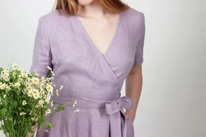 Nouvelle arrivée, robe midi en coton, col en V, manches courtes, silhouette en A, écologique, robe romantique pour la mère de la mariée, pour femmes - Product Image 5