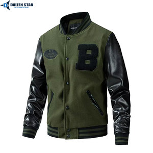 Veste varsity noire pour homme, manches en cuir PU, patch logo B embossé, style preppy, vêtement d'automne - Product Image 4
