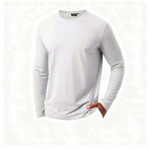 Men Long Sleeve T Shirt 100% Cotton Crew Neck Knitted Jersey Solid Casual Tee Custom <b>Logo</b> - Product Image 5