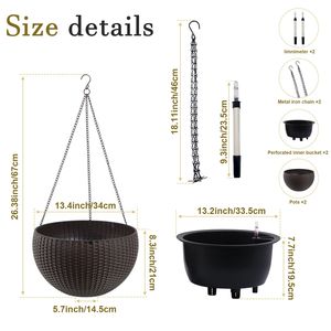 Grande Vaso Sospeso Autoirrigante da 13,4 Pollici Ispirato al Rattan, Resistente alla Decomposizione delle Radici, con Serbatoio d'Acqua, Accessorio per Cesti Sospesi - Product Image 4