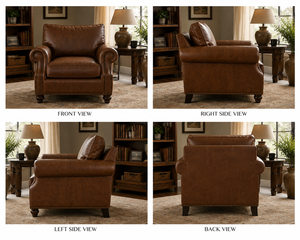Modern Genuine Leather Single <b>Sofa</b> Chair with Rolled Arms and Solid Wood Frame Leather <b>Sofa</b> for Living Room Furniture - Product Image 5