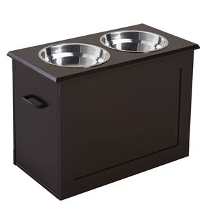 Stazione di Alimentazione Automatica per Cani XL Marrone Scuro con 2 Ciotole in Acciaio Inox Forma Rettangolare per Animali Domestici di Taglia Grande da Viaggio - Product Image 1