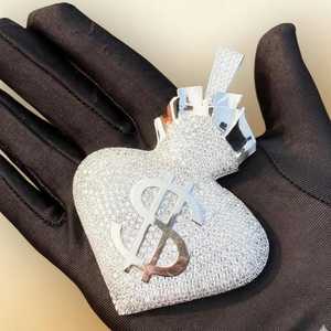 Colgante Dvars Diamond Hip Hop con Símbolo de Dólares, Bolsa de Dinero de Lujo, Chapado en Oro de 18K, Plata 925, con Moissanita Brillante VVS, Estilo Rapper, Certificado GCI IDGL - Product Image 4