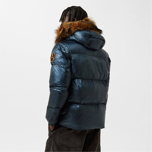 Man <b>Jackets</b> Custom Blue Hooded Lightweight Wholesale Bubble Filled Quilted Polyester A Logo <b>Patch</b> Puffer <b>Jacket</b> For Man - Product Image 2