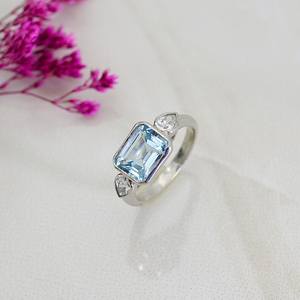 Anillo de compromiso de aguamarina con corte esmeralda, forma de pera, gema azul, anillo de plata de ley 925, anillo de promesa de boda para mujer - Product Image 3