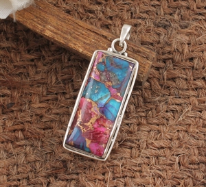 Pendentif en cuivre turquoise naturel, argent sterling 925, collier vintage unisexe fait main, style bohème - Product Image 1