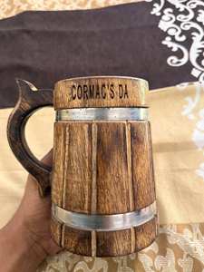 Chope à bière en bois écologique faite à la main avec insert en acier inoxydable, poignée classique, vaisselle rustique, tasse de bar disponible en gros - Product Image 3