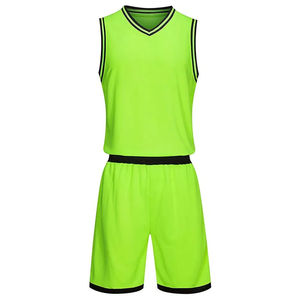 Neon Green Basketball Uniform Set <b>Men</b> Sleeveless V Neck Jersey <b>Shorts</b> <b>Black</b> Trim Solid Sportswear - Product Image 2