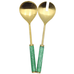 <b>Set</b> of 2 Stainless Steel Vintage Salad Servers with Resin Handles Eco Friendly Party Use Dinner <b>Lunch</b> Tableware - Product Image 6