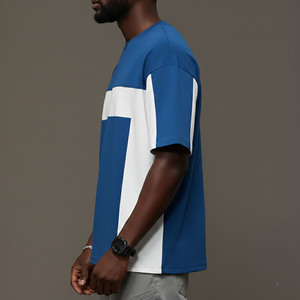 New Fashion Trendy Oversized Men's T-<b>Shirts</b> Drop Shoulder O-Neck Short Sleeve Baggy 100% Cotton Plus Size Hip Hop <b>Patchwork</b> Tee - Product Image 3
