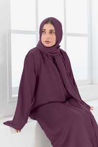Elegant <b>Purple</b> <b>Plus</b> <b>Size</b> Abaya Women Long Sleeve Floor Length Modest Islamic <b>Dress</b> Solid Color Loose Fit Breathable Quick Dry - Product Image 4