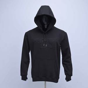 Sudadera con capucha y mangas largas de algodón negro de primera calidad con logotipo personalizado para hombre - Product Image 1