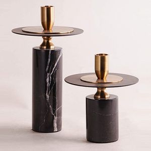 Candélabre multi-bras doré avec base en marbre vert, porte-bougie conique de luxe, décoration de table moderne, élégant support à bougies métallique - Product Image 1