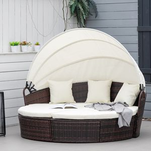 Ensemble de 4 canapés-lits d'extérieur en rotin tressé résistant aux intempéries avec auvent et oreillers en mousse pelucheuse thermolaquée pour hôpital - Product Image 2