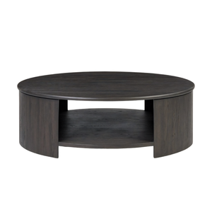Mesa de Centro Redonda Moderna y Minimalista de Madera de Teca Sólida con Acabado Oscuro y Estante Abierto para Almacenamiento, Elegante para Sala de Estar - Product Image 1