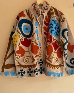 Hand Embroidered <b>Velvet</b> <b>Jacket</b> Stand Collar Solid Pattern Full Sleeve Spring Women's Coat Regular Length Woven Fabric Wholesale - Product Image 3