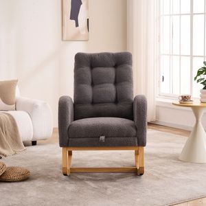 Sedia a dondolo LY 5104 grigio scuro con schienale alto e gambe in legno di gomma, 26.77D X 38.36W, per camera da letto e soggiorno - Product Image 3