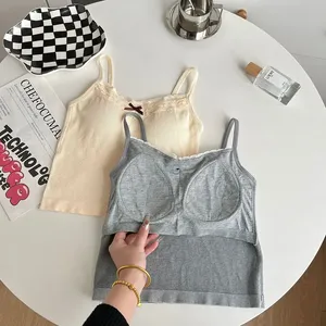 Débardeur d'été en dentelle pour femmes, sans manches, couleur unie, dos nu, coupe slim, avec coussinet de soutien-gorge - Product Image 2