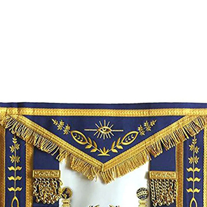 High Quality Embroidered Masonic Regalia Apron with Safety <b>Pin</b>-Master Mason French Rite Sky Blue Moire Fabric Three Rosettes - Product Image 2