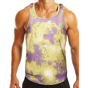 Customized logo design style Tie dye raw hem sleeveless premium training <b>muscle</b> tank top - Product Image 1