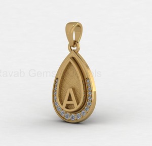 Designer 14K Gold Filled Pear Blank Bezel Charm Pendant with CZ Accent & Initial Letter for DIY <b>Keepsake</b> Resin Jewelry Findings - Product Image 1