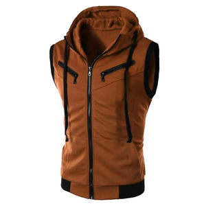 <b>Men's</b> <b>Sleeveless</b> Hooded Vest Solid Color Fleece Windproof Casual Autumn Wear - Product Image 3