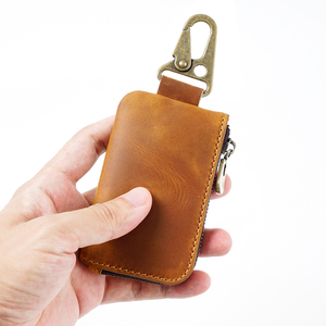 Porte-clés en cuir véritable avec fermeture éclair et mousqueton, porte-clés minimaliste pour la protection des clés de voiture - Product Image 2