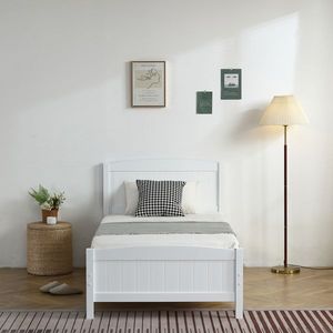 เตียงไม้สีขาวแบบโค้ง รุ่น Twin Pine Single Layer Core Vertical Stripe Full Board พร้อมหัวเตียงโค้งและปลายเตียงแบบเดียวกัน - Product Image 4