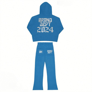 Ensemble sweat-shirt et pantalon de survêtement évasé vintage streetwear, patchwork personnalisé, haute qualité - Product Image 3