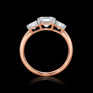 Anillo de Compromiso de Lujo para Mujer, Oro Rosa de 14K, Diamante Corte Esmeralda Color E, Cultivado en Laboratorio - Product Image 1