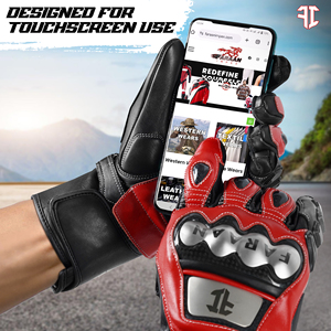 Guantes de Motociclismo de Cuero Rojo y Negro, Guantes de Carreras con Protección Completa en los Nudillos, Guantes de Pista, Equipo de Protección Personalizado OEM para Motociclistas - Product Image 6