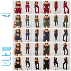 Ladies Gym Women Comfortable Two Pieces Running V-cut Shorts/flare Yoga Pants <b>Halter</b> Crossed Shoulder Straps <b>Backless</b> <b>Bra</b> Set - Product Image 3