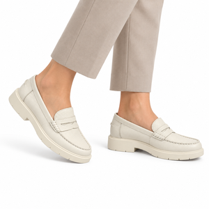 White <b>Leather</b> Retro Lightweight Loafers Round Toe <b>Slip</b>-<b>On</b> Cushioned EVA Midsole Rubber Outsole All Seasons Wear - Product Image 1