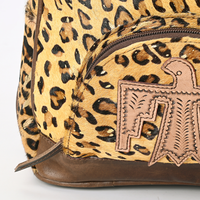 Leopardenmuster Rindsleder Damen Leichter Reiserucksack Bohemian National