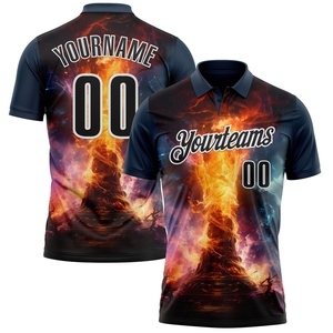 Wholesale Direct OMMIZ INDUSTRY Custom Navy Black-White 3D Bowling Burning <b>Flame</b> Performance Polo <b>Shirt</b> - Product Image 1