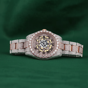 Reloj de Cuarzo Moissanite Totalmente Cubierto de Diamantes para Hombre, Estilo Presidente, VVS1, Color D, Aprobado por el Probador de Diamantes, Dos Tonos, Números Romanos - Product Image 1