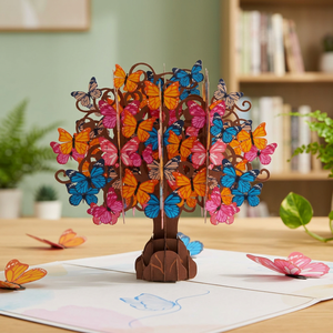 Carte de vœux 3D pop-up papillon sur arbre en papier fait main personnalisée, tendance du moment, vente en gros Vietnam pour la décoration intérieure - Product Image 3
