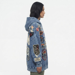 Sweat à capuche oversize pour femme, style streetwear, patchwork, en coton respirant, à manches longues, coupe ample, en molleton - Product Image 4