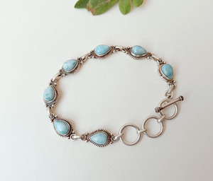 Bracelet ajustable en argent sterling 925 avec larimar, bijou artisanal en pierre naturelle, bracelet élégant style bohème - Product Image 4