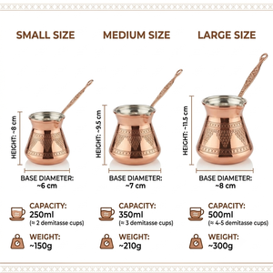 Cafetera Turca Cezve de Cobre Puro con Grabado Artesanal de Encaje Triangular, Estilo Bulboso para Estufa, Briki Griega con Larga Asa Metálica Plana - Product Image 6