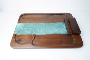 Modern Wooden Serving <b>Tray</b> With Turquoise Resin Inlay Rectangular Handmade <b>Storage</b> Holder For Living Room Tableware - Product Image 1