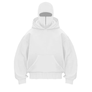 Sweat à capuche balaclava noir uni surdimensionné avec masque intégré, en polaire, à fermeture éclair, streetwear d'hiver, broderie 3D, écologique - Product Image 3
