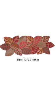 Embroidered Leaf Pattern <b>Table</b> Runner Rustic Home Decor Washable Multicolor <b>Plant</b> Design - Product Image 3