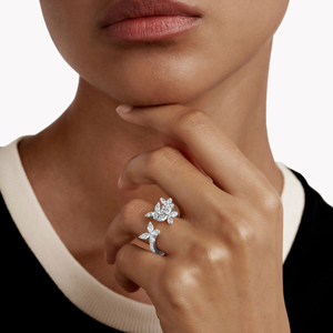 Anillo de cóctel con diamantes en forma de flor, corte marquesa, oro blanco, engaste de garras, joyería romántica para mujer, para boda - Product Image 4