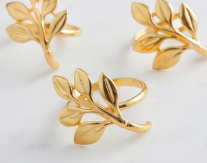 Anillos de Servilleta Metálicos con Forma de Hoja de Oro, Diseño de Rama Hecho a Mano, Porta Servilletas, Accesorios para Mesa de Boda - Product Image 4