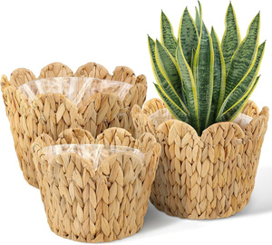 Paniers en jacinthe d'eau faits à la main, housses de pots de fleurs tissées, décoratifs, pour plantes d'intérieur, jardin, pépinière, ensemble de paniers de rangement - Product Image 1